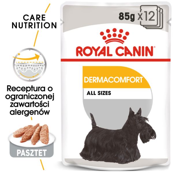 ROYAL CANIN Dermacomfort karma mokra - pasztet dla psów dorosłych o wrażliwej skórze, skłonnej do podrażnień 12 x 85 g