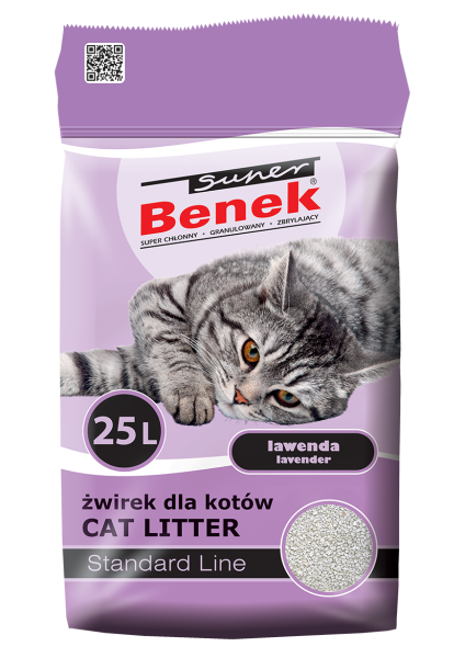 BENEK Super standard Żwirek bentonitowy lawendowy 25 l