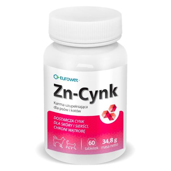 Eurowet ZN-CYNK 60 TABL Karma uzupełniająca dla psów i kotów dostarcza cynk dla skóry i sierści