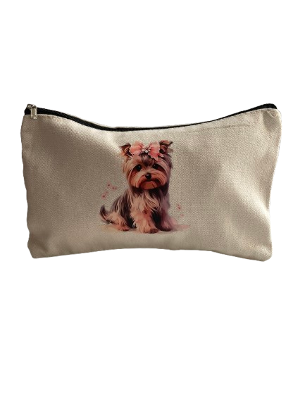 Kosmetyczka z siedzącym yorkiem 21,5x13 cm