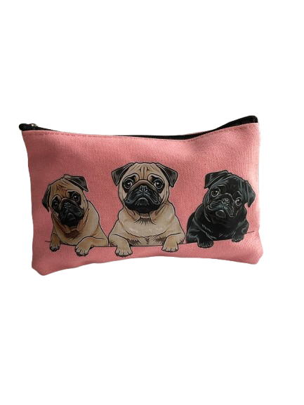 Kosmetyczka różowa z mopsami 21x13,5 cm