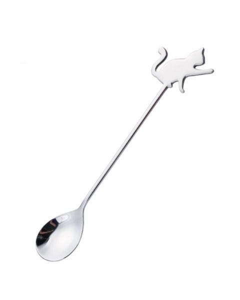 Srebrna łyżeczka deserowa z kotkiem