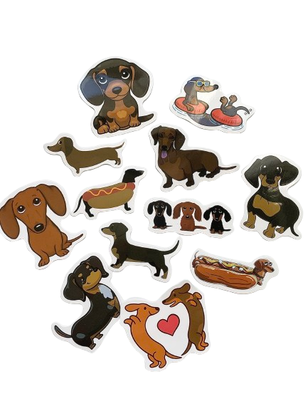 Naklejki z jamnikiem, 12 szt. zestaw A