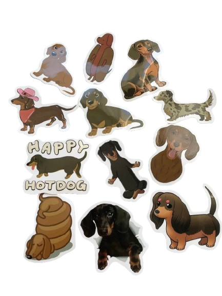 Naklejki z jamnikiem, 12 szt. zestaw B