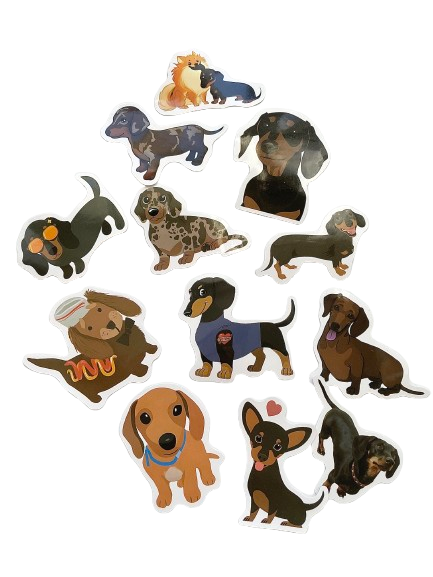 Naklejki z jamnikiem, 12 szt. zestaw C