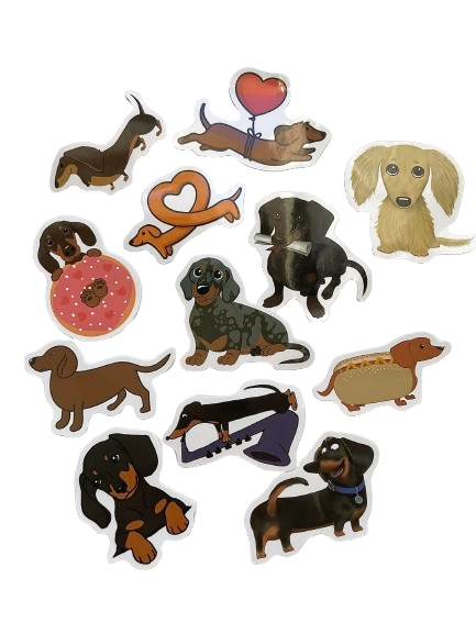 Naklejki z jamnikiem, 12 szt. zestaw D