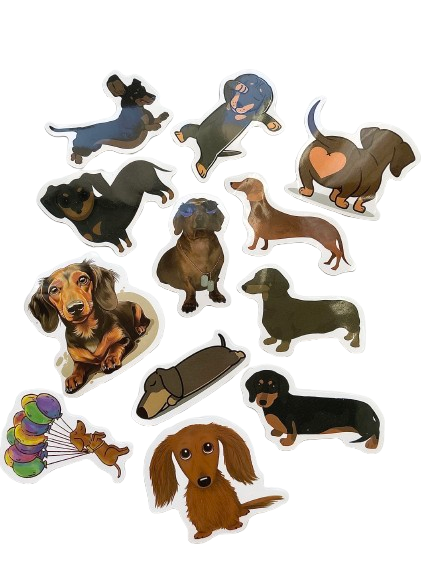 Naklejki z jamnikiem, 12 szt. zestaw E