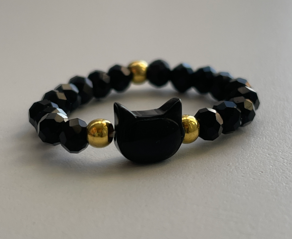 Pierścionek na gumce z kotkiem, czarny