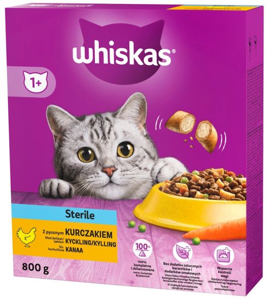 WHISKAS Sterile 800g sucha karma z kurczakiem dla kotów sterylizowanych