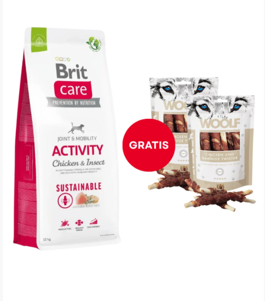 BRIT Care Dog Sustainable Activity Chicken & Insect dla psów z kurczakiem i insektami 12kg + WOOLF Chicken And Rawhide Twister 2 x 100g GRATIS